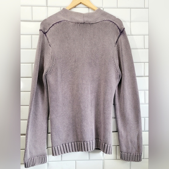Isabella Bird Knit Purple Lavender Cable Knit Cardigan 100% Cotton Wooden Button - Picture 4 of 5